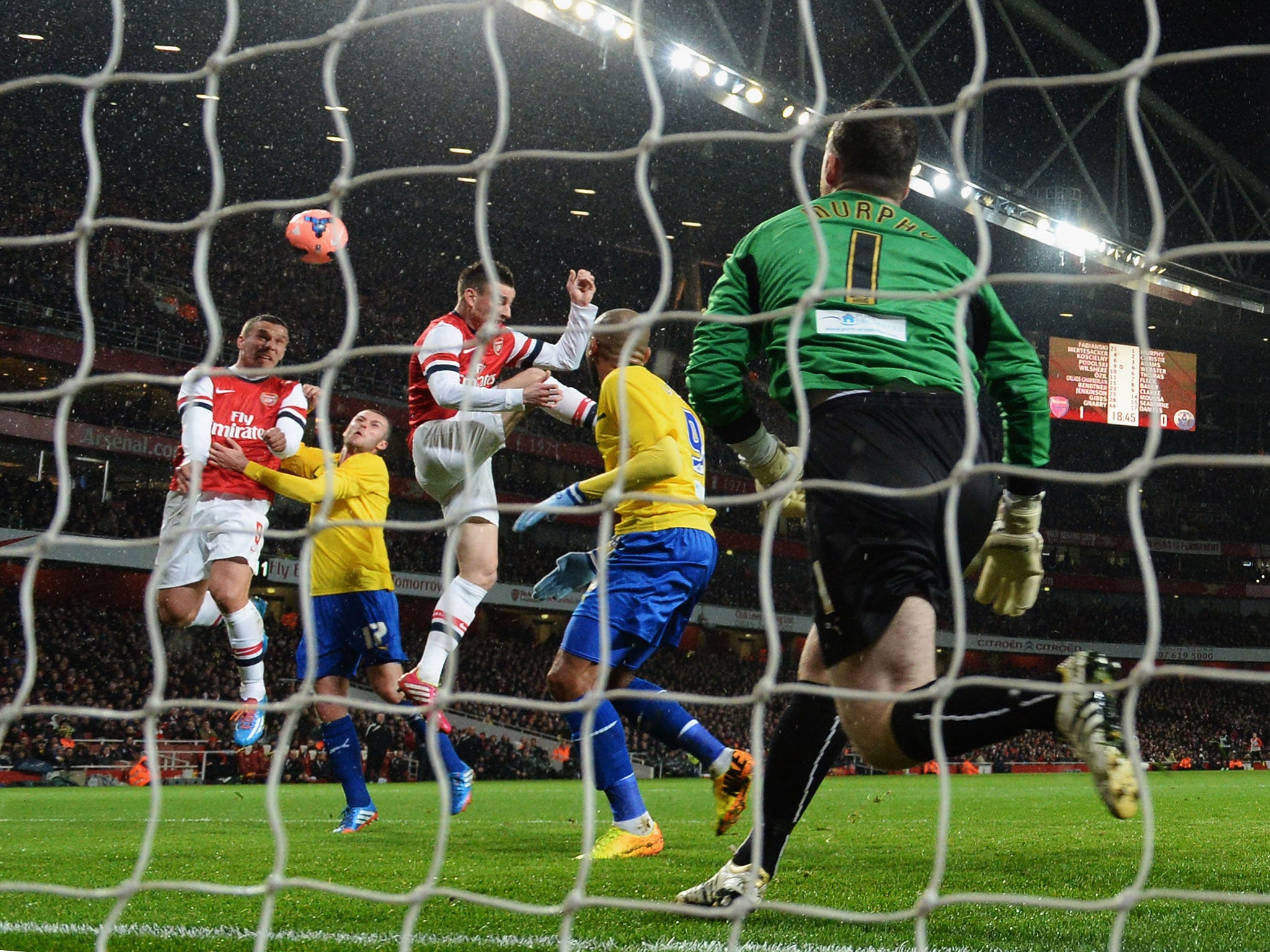 Lukas Podolski scored twice for Arsenal against Coventry in the fourth round