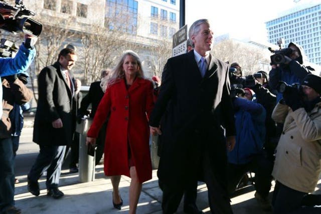 Fallen stars: The McDonnells arrive at court in Richmond on Friday 