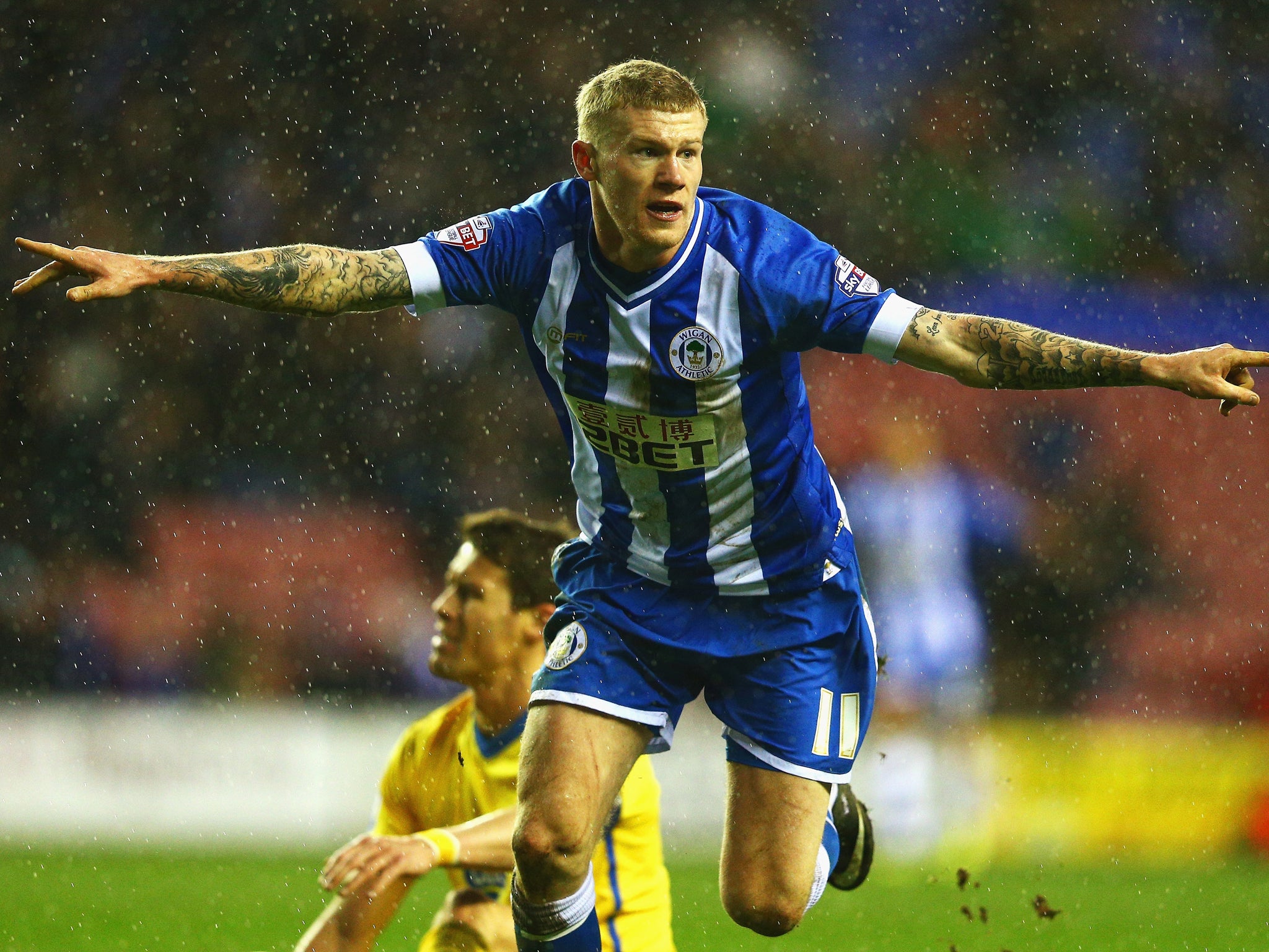 James McClean celebrates after scoring the winner for Wigan against Crystal Palace in the FA Cup