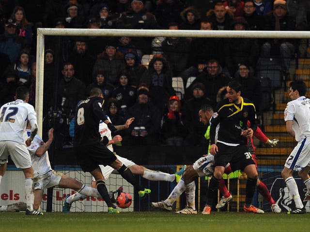 Oguchi Onyewu scores Sheffield Wednesday's second goal in the FA Cup win over Rochdale