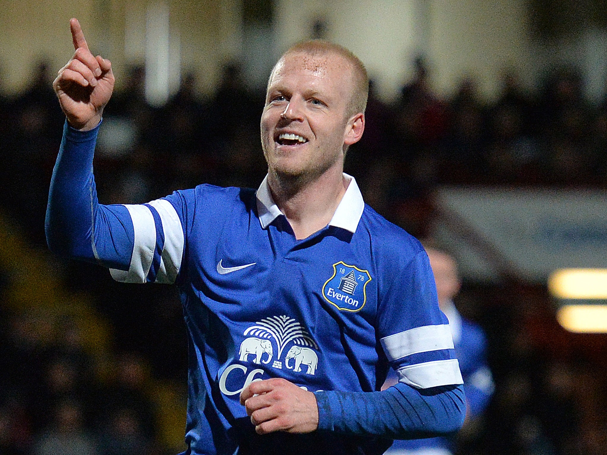 Steven Naismith celebrates after scoring for Everton during the 4-0 FA Cup victory over Stevenage