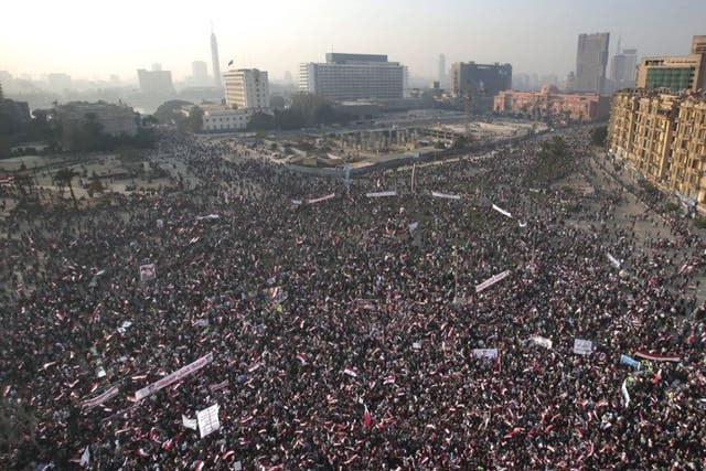 Tahrir Square in Cairo is now enclosed by towering metal gates to avoid protests