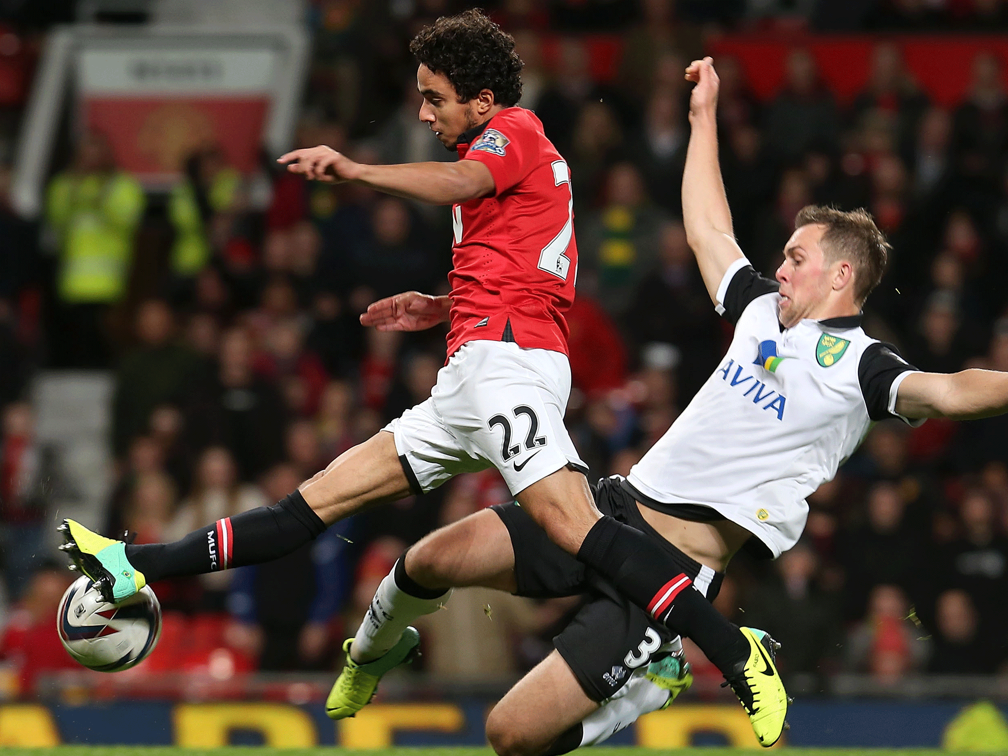 Fabio in action for Manchester United against Norwich City