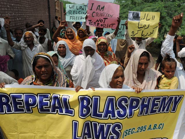 Christians march in the streets in 2012, calling for reforms of the country's blasphemy laws. Muhammad Asghar, a British pensioner who has been sentenced to death for blasphemy, has been denied legal independent legal advice