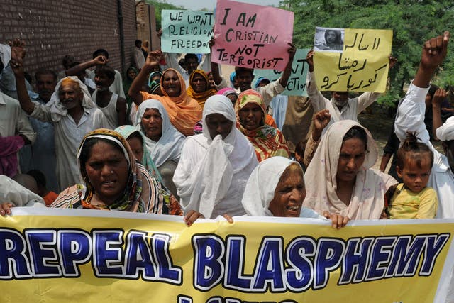 Christians march in the streets in 2012, calling for reforms of the country's blasphemy laws. Muhammad Asghar, a British pensioner who has been sentenced to death for blasphemy, has been denied legal independent legal advice