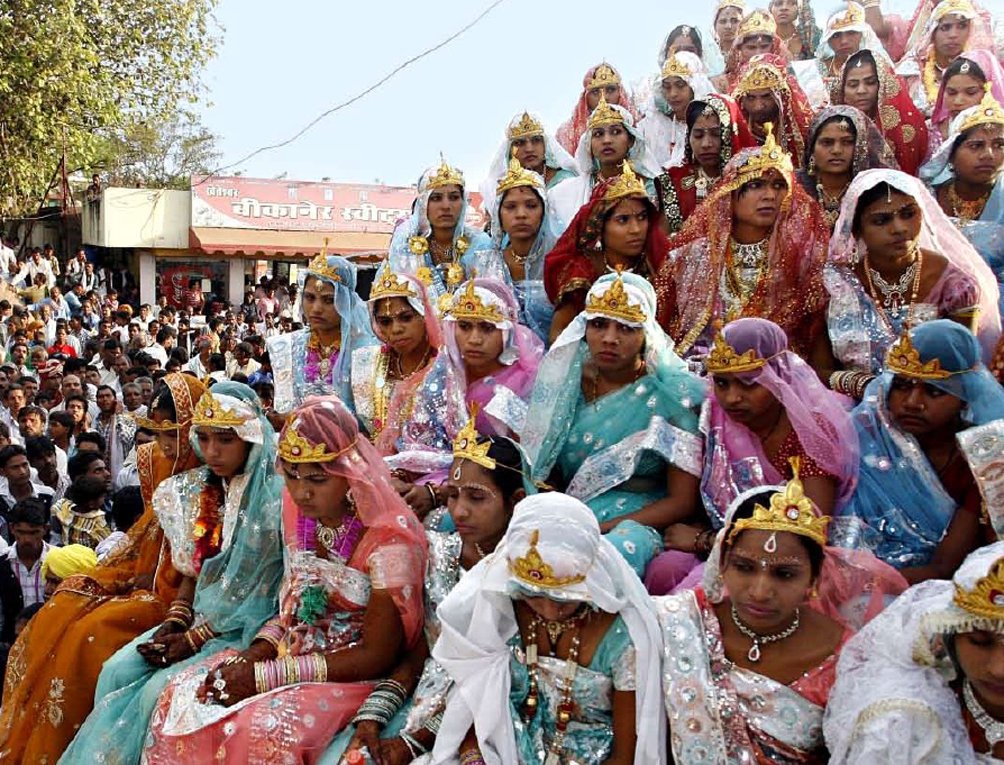 Brides in Bhopal, taking part in a mass marriage ceremony last May, on what is deemed to be the year’s most auspicious day to wed