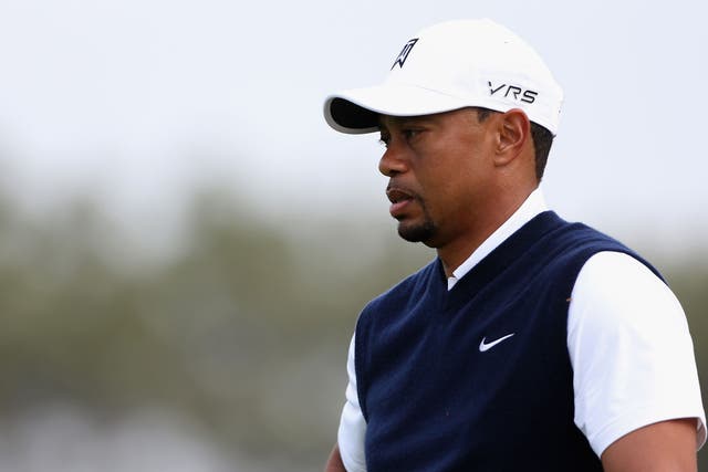 Tiger Woods looks on from the first hole during the second round at Torrey Pines