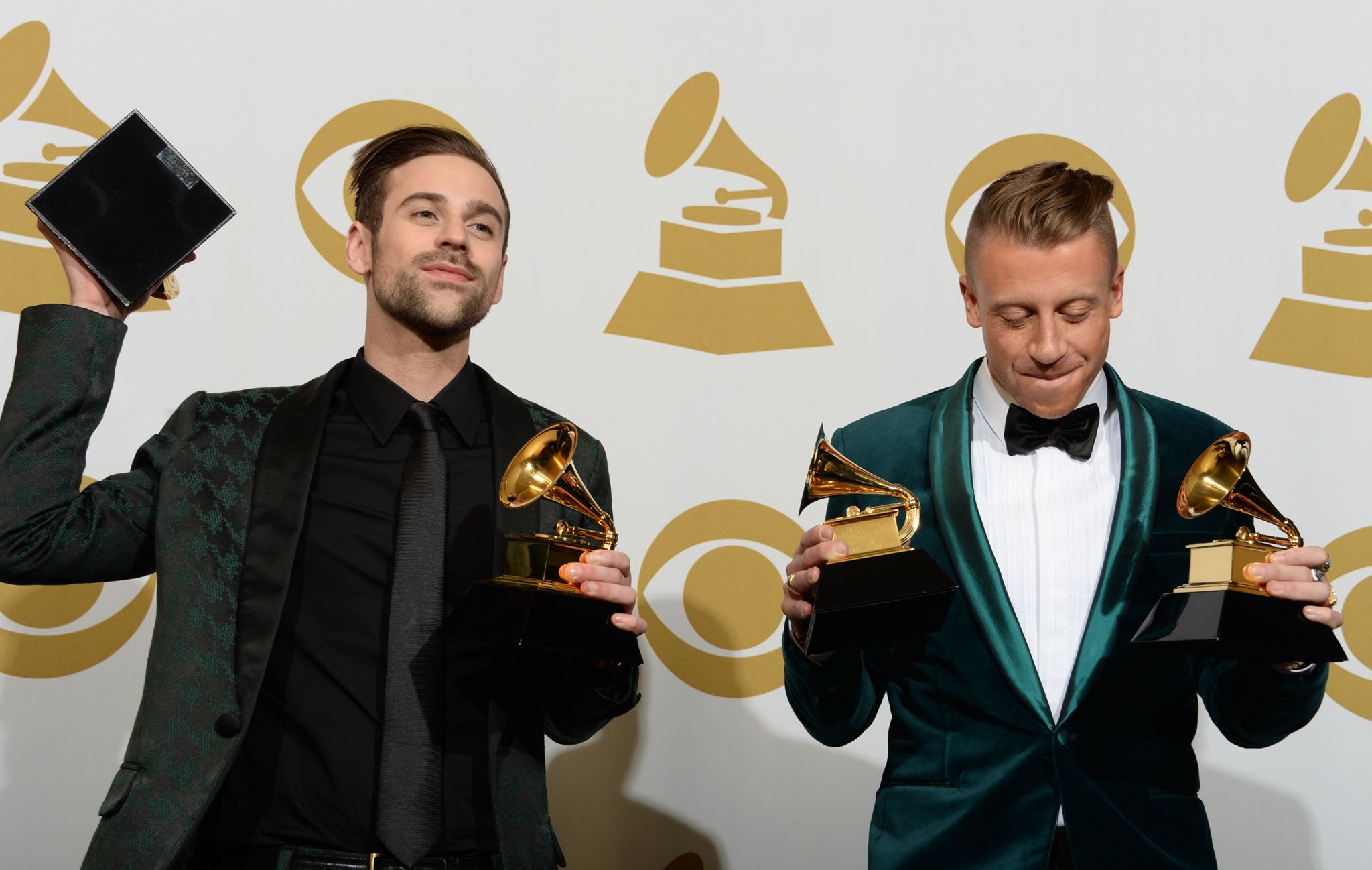 Macklemore and Ryan Lewis with their four Grammy awards