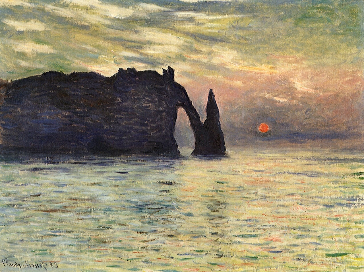 The Manneport, Cliff at Etretat, Sunset, by Claude Monet