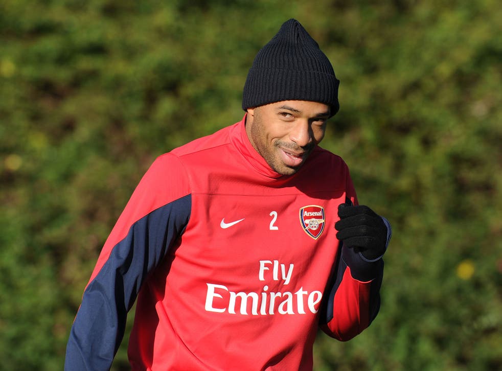 Thierry Henry in training with Arsenal at their London Colney ground