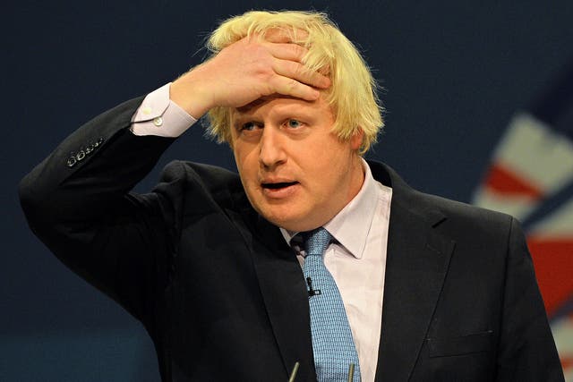 London Mayor Boris Johnson addresses delegates at the annual Conservative Party Conference in Manchester, north-west England, on October 1, 2013. 