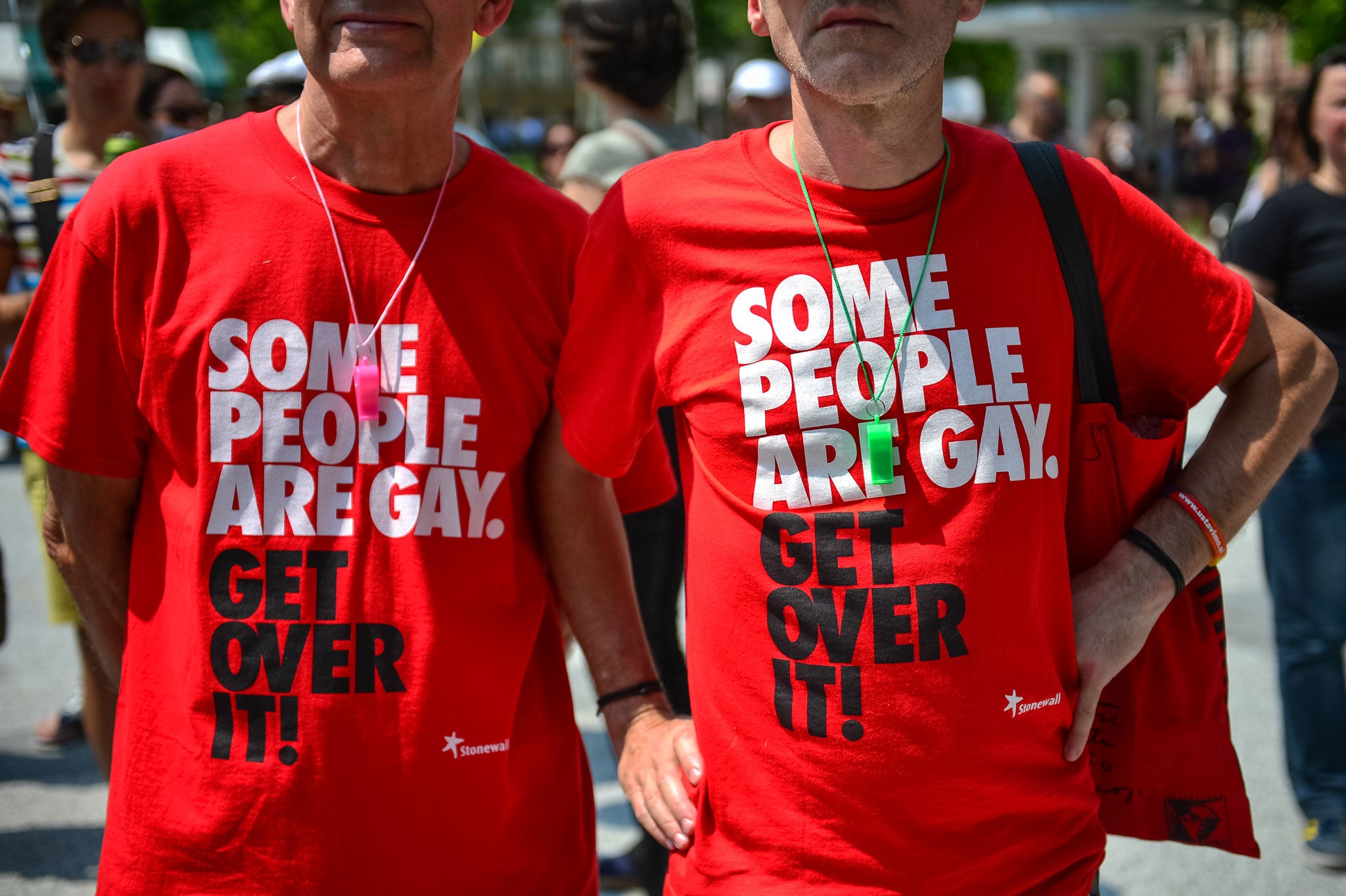 T-shirts with the same Stonewall slogan that was featured on London buses