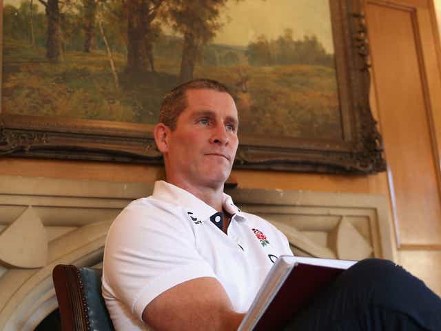 England coach Stuart Lancaster holds court at Pennyhill Park in Bagshot, Surrey