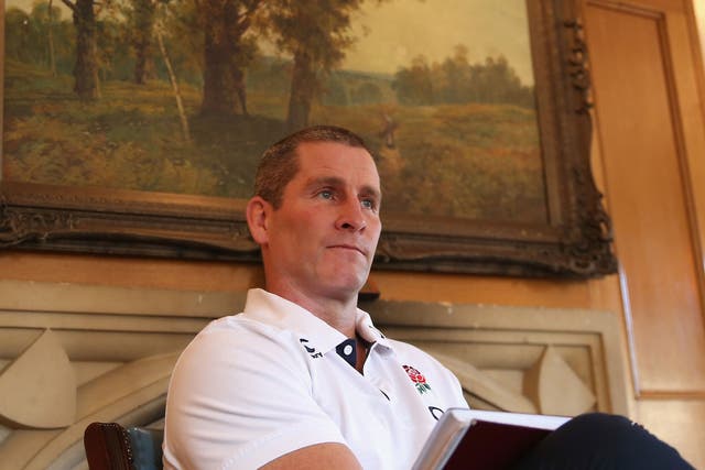 England coach Stuart Lancaster holds court at Pennyhill Park in Bagshot, Surrey