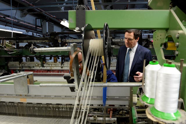 George Osborne during a visit to AW Hainsworth and Sons textile manufacturer in October. Year-on-year growth in GDP is expected to be 2.8 per cent in the fourth quarter of 2013, up from 1.9 per cent in the third
