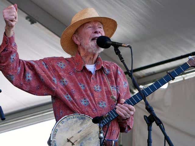 Pete Seeger performing at the New Orleans Jazz and Heritage Festival, in New Orleans in April 2009. The folk singer died today aged 94