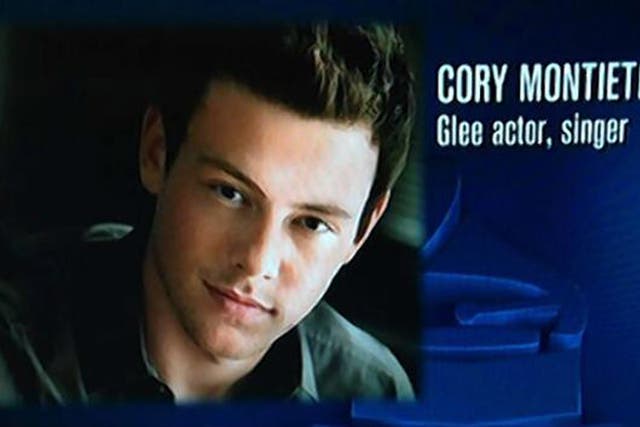 Cory Monteith's name was misspelled during a memorial segment at the 56th Grammys