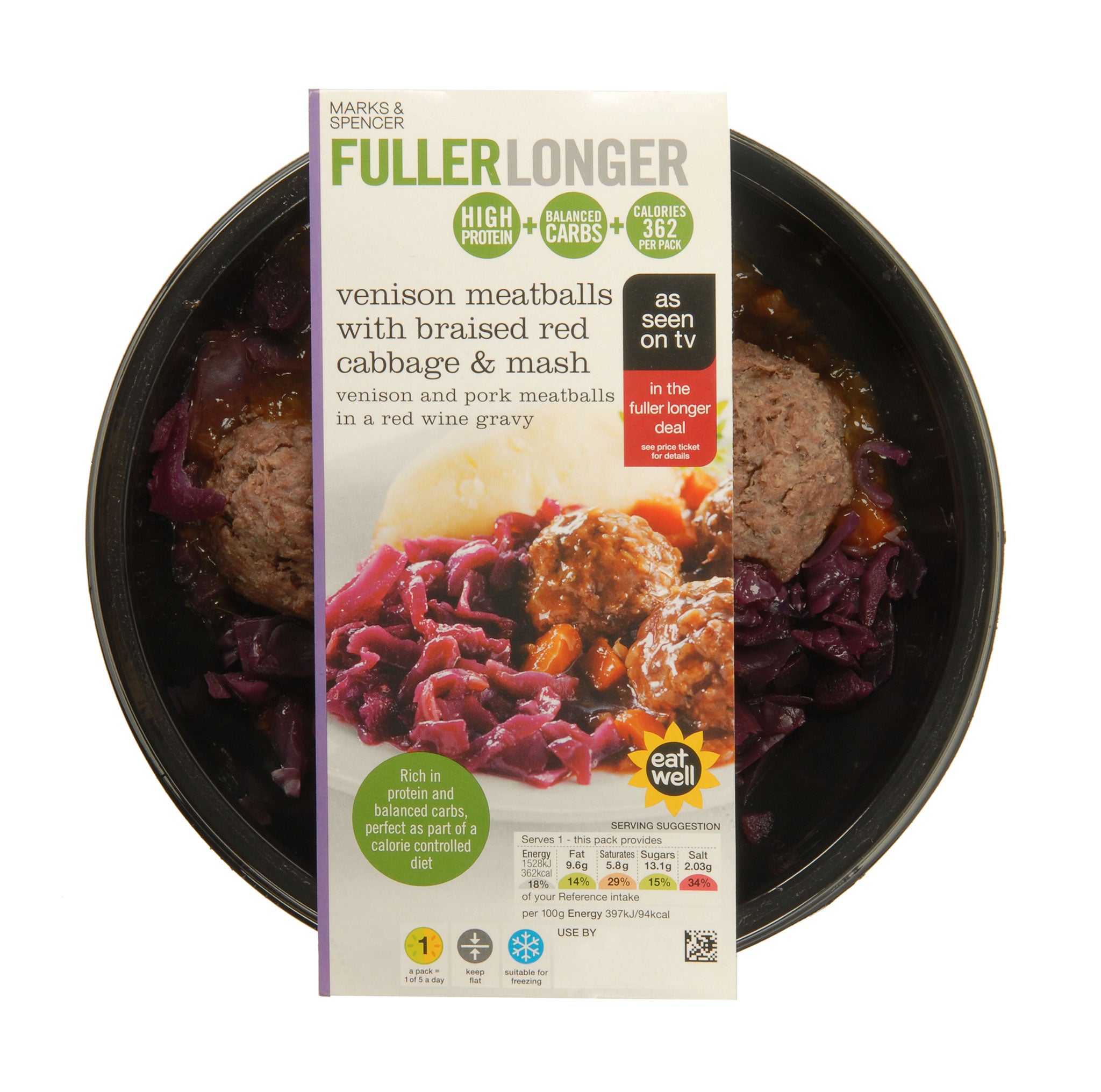 Marks and Spencer Fuller Longer Fleischbällchen mit geschmortem Rotkohl & Brei
