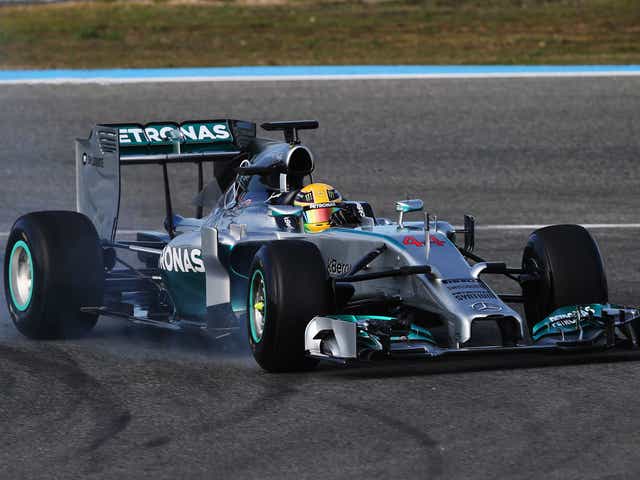Lewis Hamilton suffered a front wing failure on the first day of testing in Jerez that caused him to plow into the tyre barrier