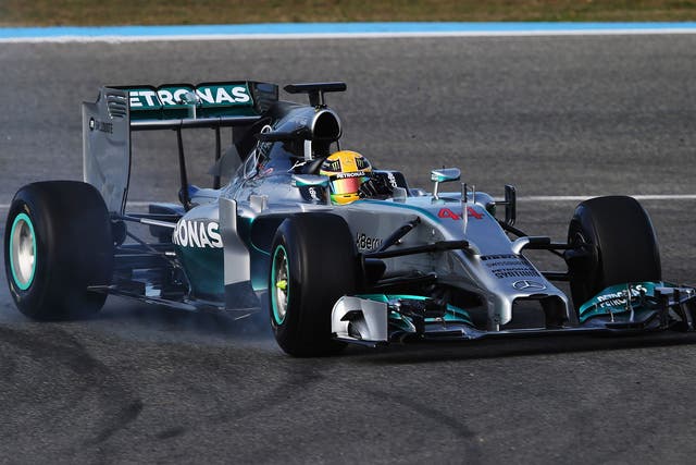 Lewis Hamilton suffered a front wing failure on the first day of testing in Jerez that caused him to plow into the tyre barrier