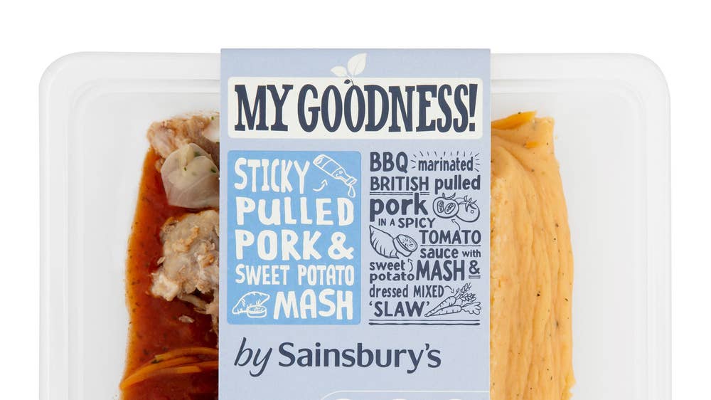 Sainsbury's Meine Güte! Sticky gezogenes Schweinefleisch und Süßkartoffel Brei