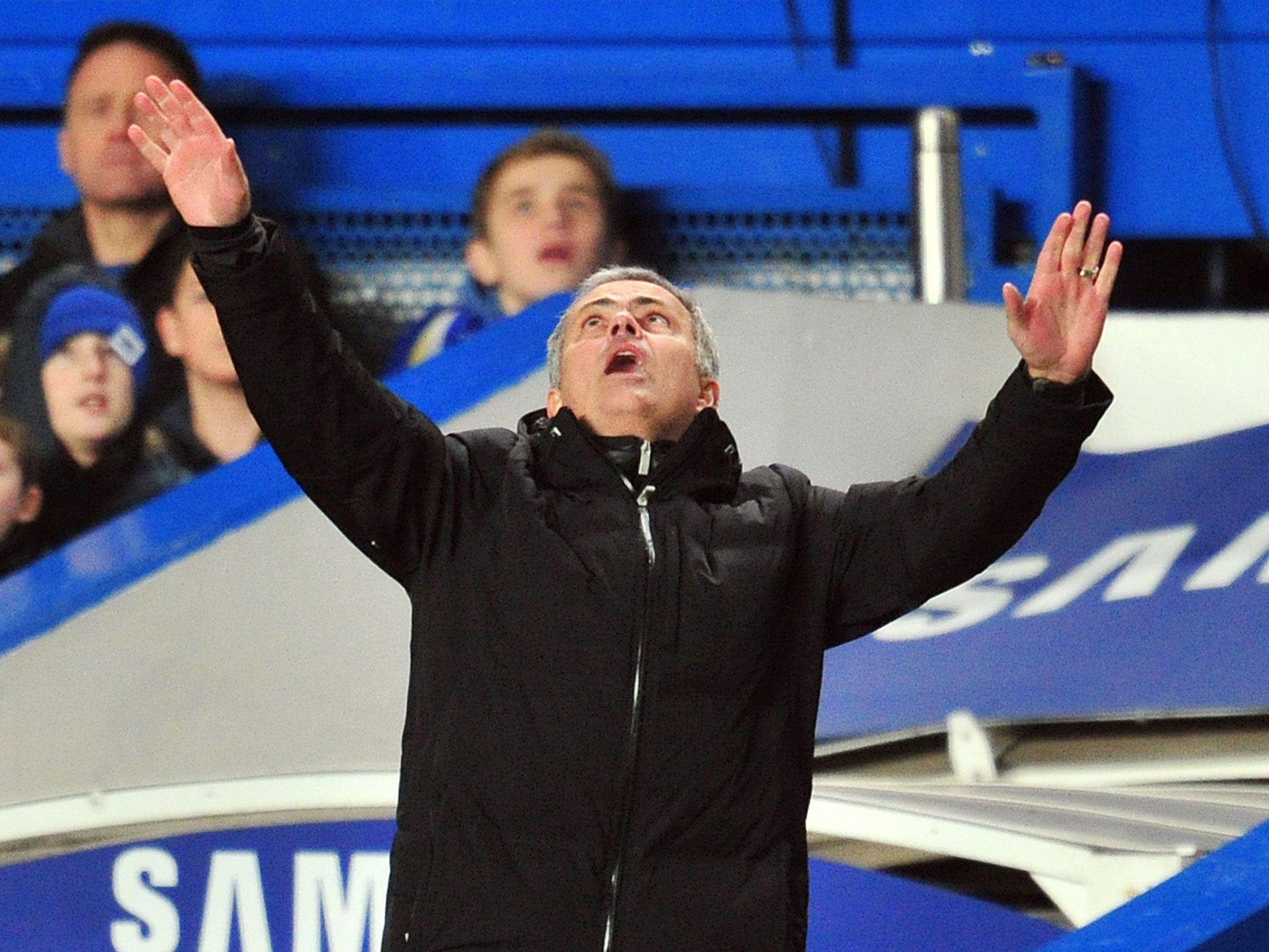 Jose Mourinho gestures during the FA Cup match between Chelsea and Stoke