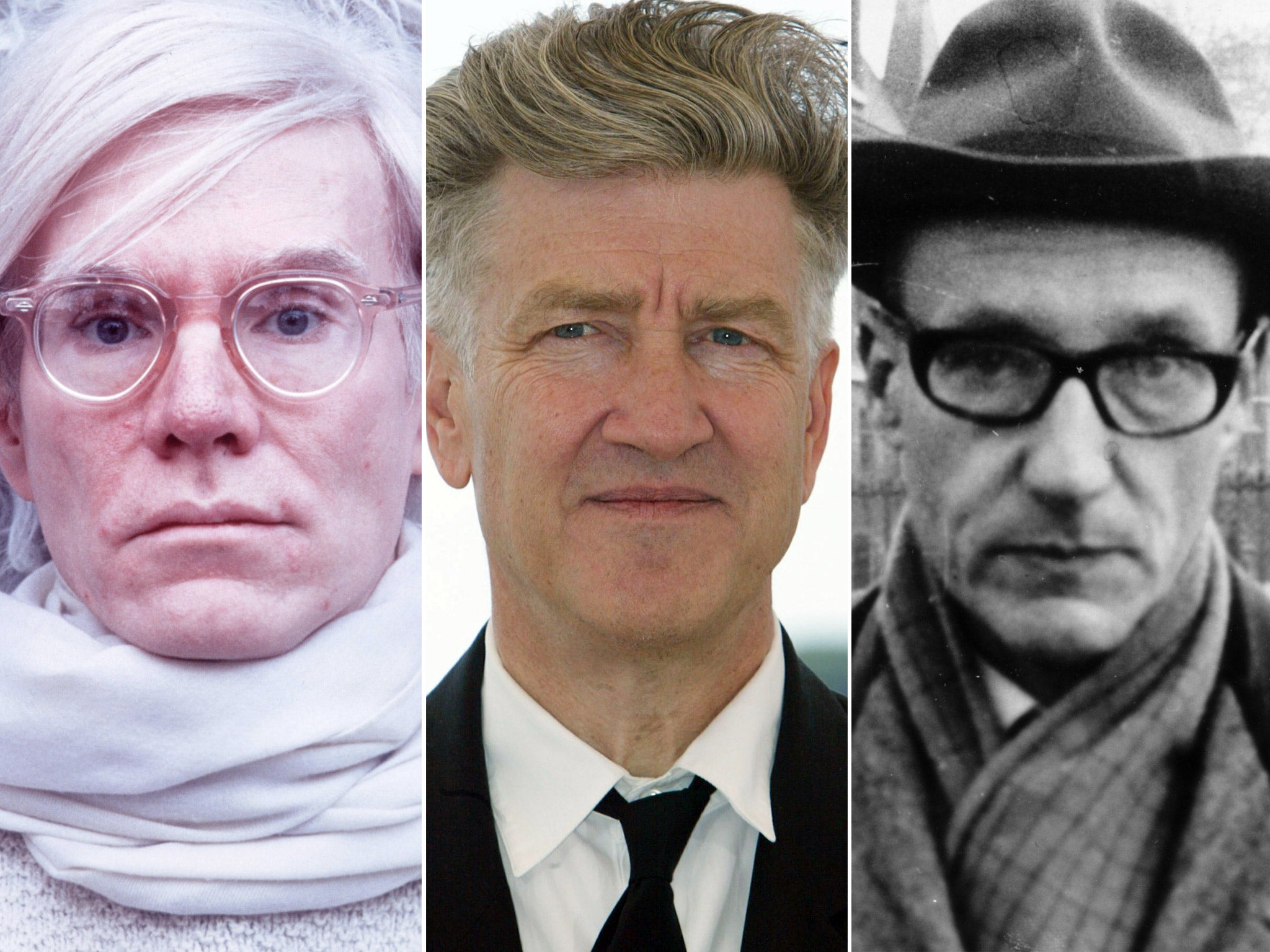 Warhol in 1976; Lynch in 2002; Burroughs in 1965
