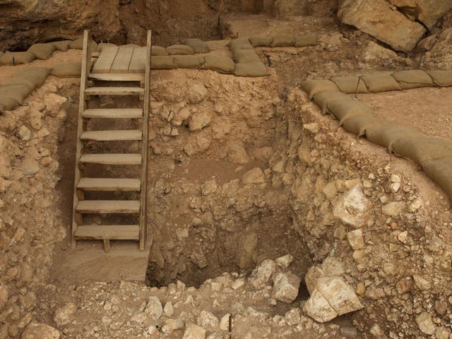 A picture shows the Qesem Cave excavation site where the campfire was discovered. 