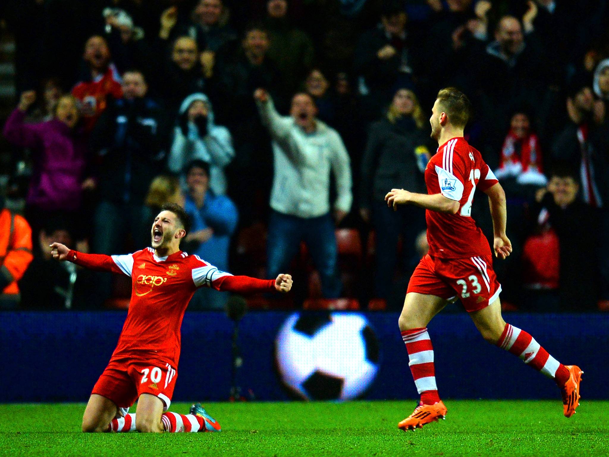Adam Lallana of Southampton celebrates scoring their second goal against Arsenal