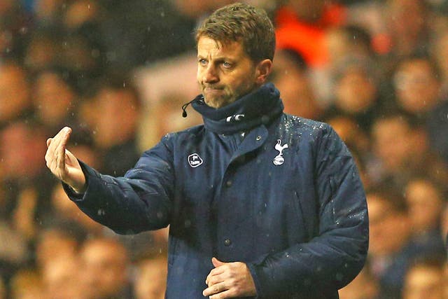Tottenham manager Tim Sherwood makes a gesture from the touchline