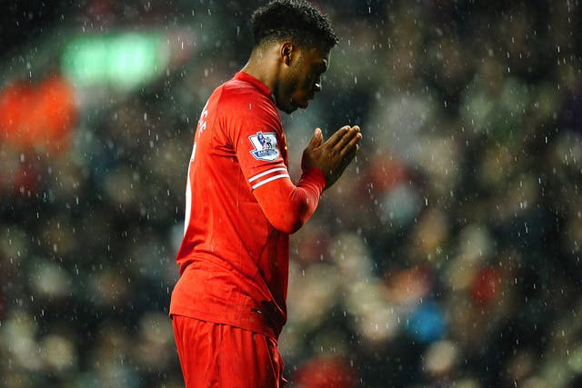 Daniel Sturridge of Liverpool reacts after missing a penalty 