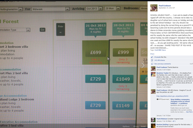 This Facebook post by Paul Cookson on the price increase during school holidays went viral