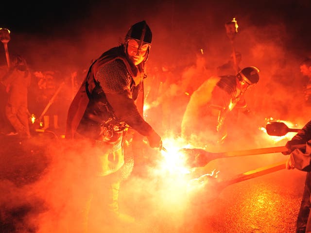 The torches of the Jarl Squad are lit as they march through the streets of Lerwick 