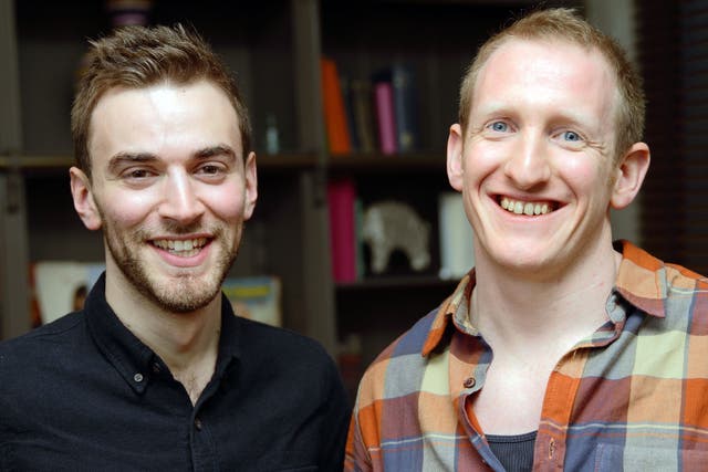 Jonny Benjamin (left) and Neil Laybourn meet after Mr Benjamin launched a campaign to find the stranger who stopped him from taking his life in 2008.