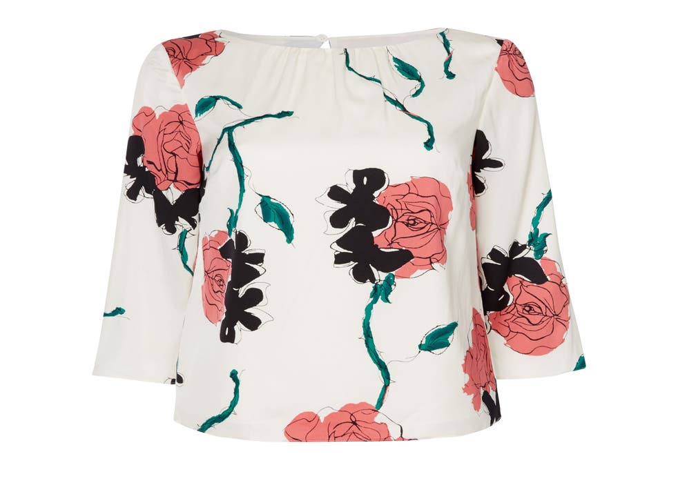 The sketchy floral print on this blouse is suitably vernal