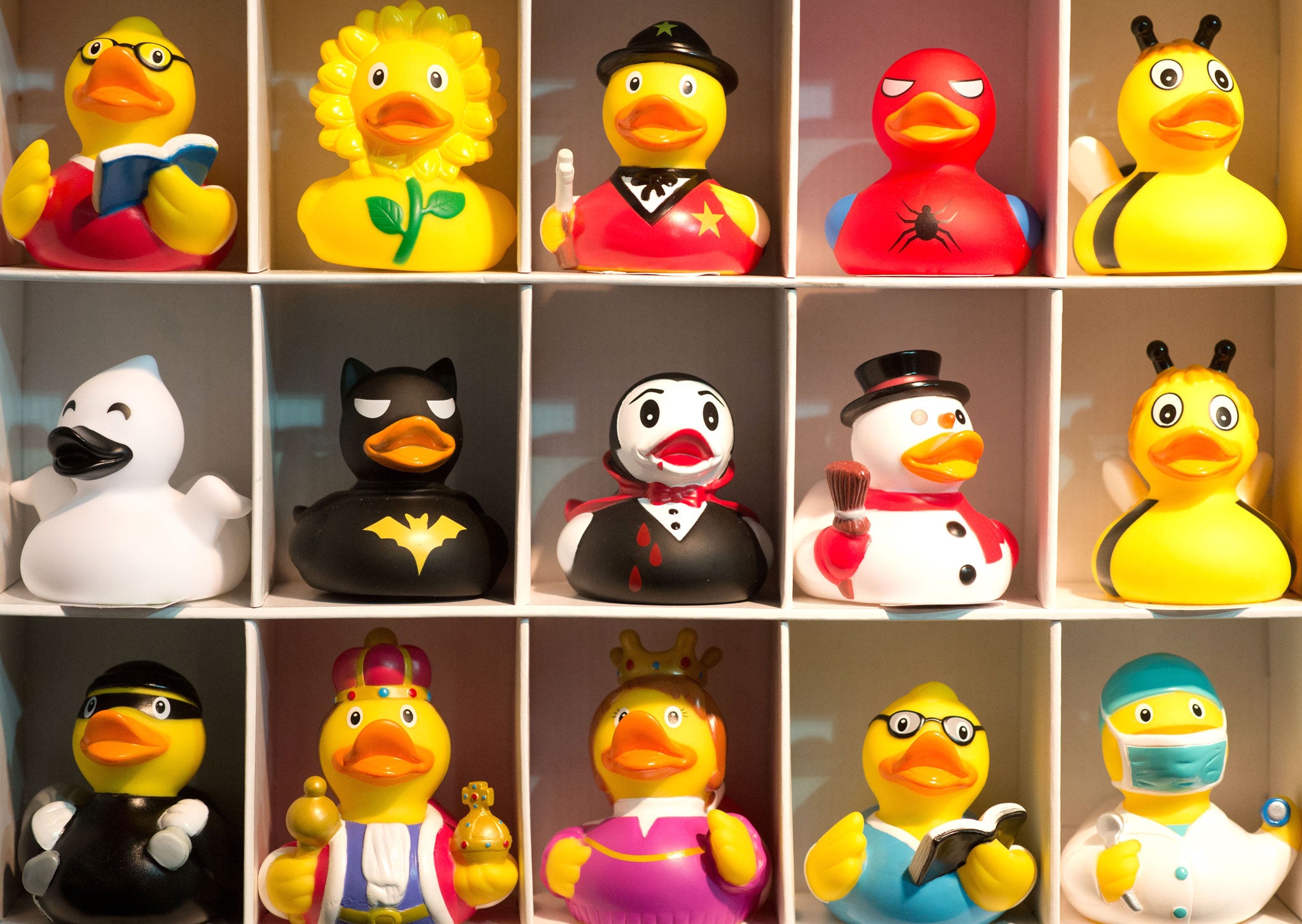 Plastic bath ducks are pictured at the Nuremberg International Toy Fair in Nuremberg, which is the world's biggest trade fair for toys