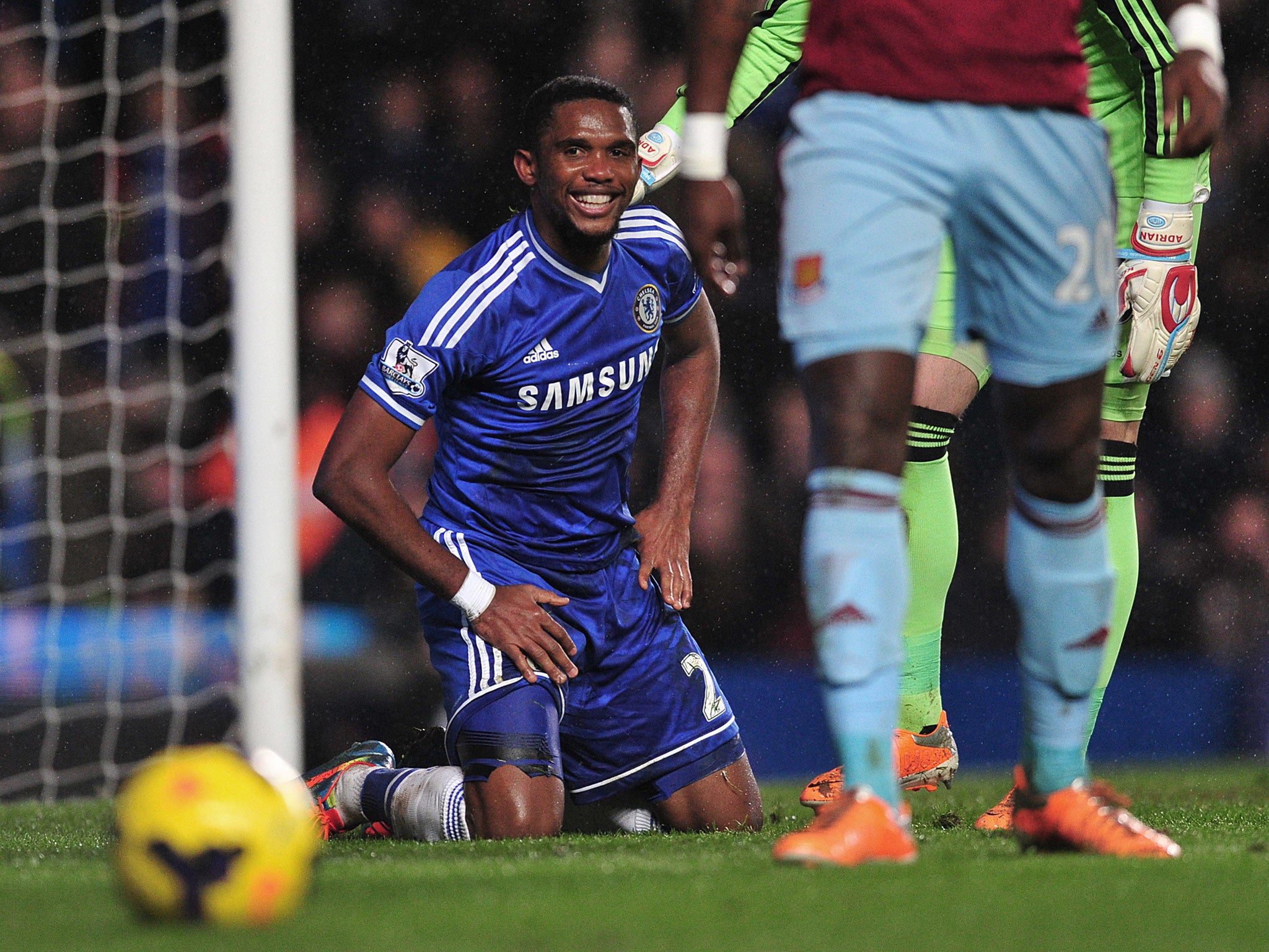 Samuel Eto'o shows his frustration in the 0-0 draw with West Ham
