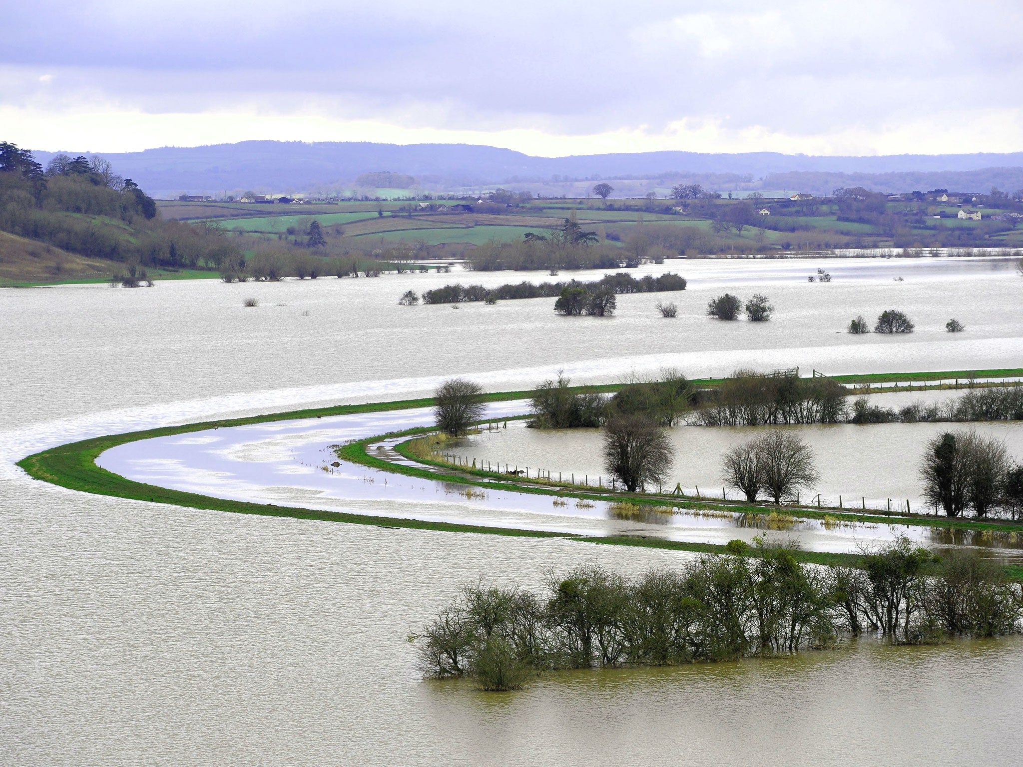 Flooded fields around the River Tone seen from Windmill Hill, Somerset. Some parts of England have suffered the wettest January since records began