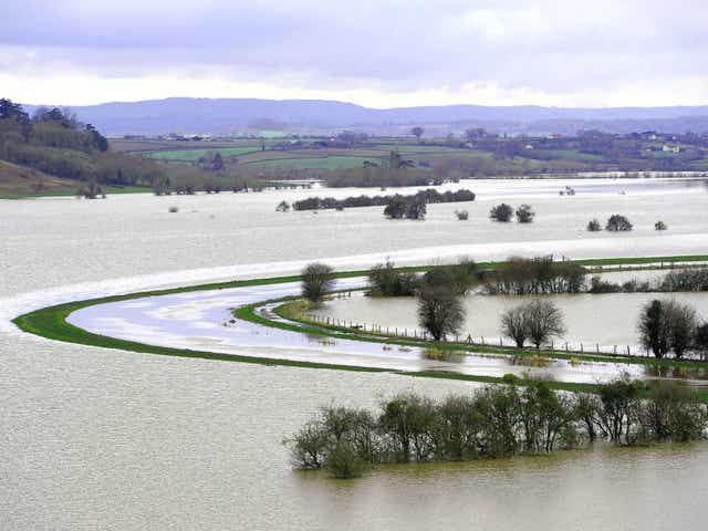 Flooded fields around the River Tone seen from Windmill Hill, Somerset