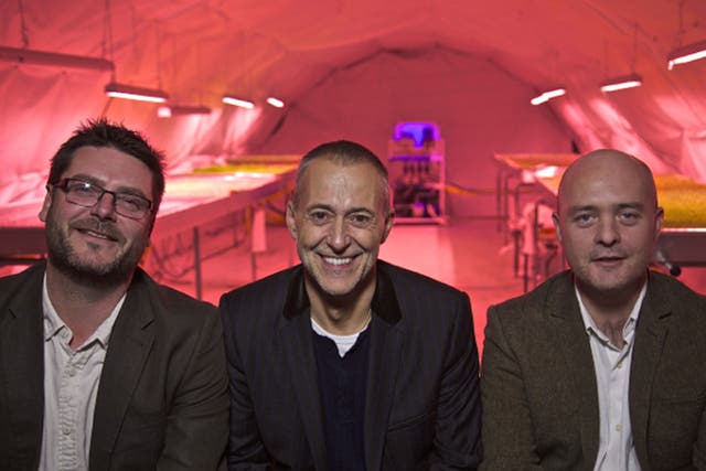 Michelin-starred chef Michel Roux Jr, centre, with entrepreneurs Richard Ballard, left, and Steven Dring has revealed plans for an underground farm 