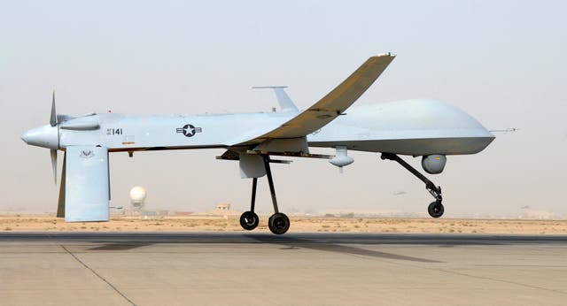An MQ-1B Predator from the 46th Expeditionary Reconnaissance Squadron takes off from Balad Air Base in Iraq, in this file photograph taken on June 12, 2008.