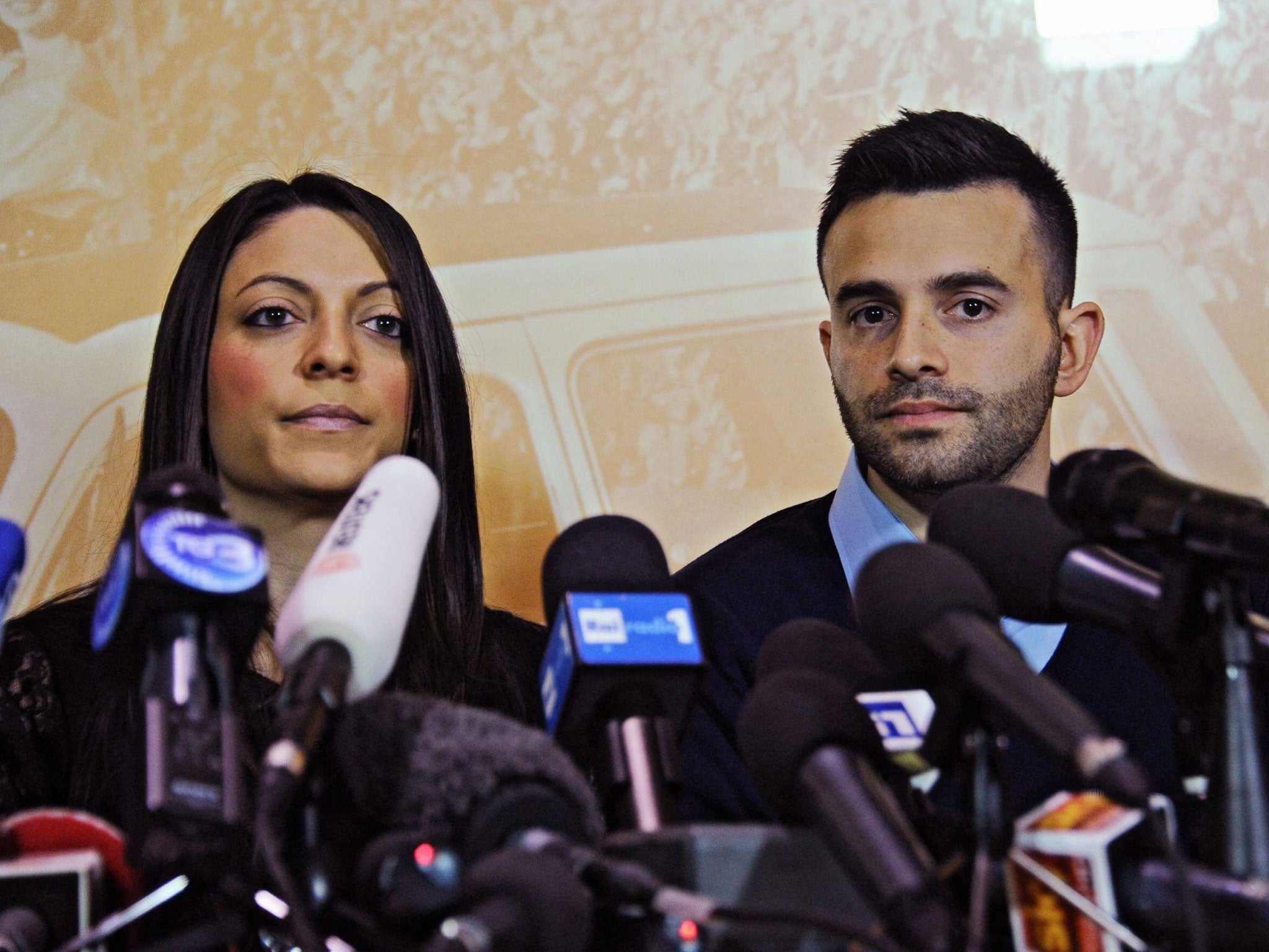 Kercher's sister, Stephanie Kercher (L) and brother Lyle Kercher speak during a press conference in Florence, 2014