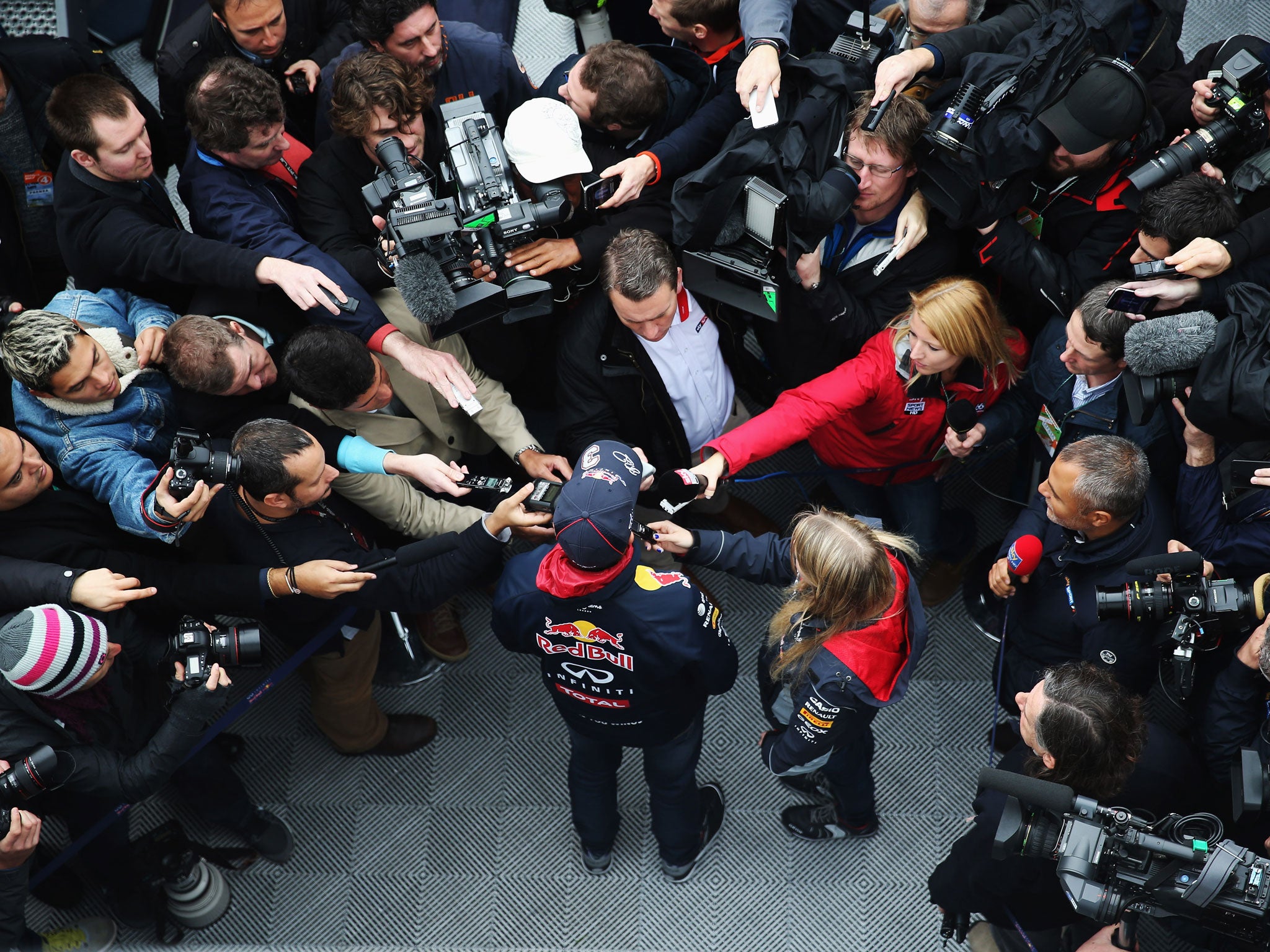 Daniel Ricciardo of Red Bull speaks to the press during testing in Jerez