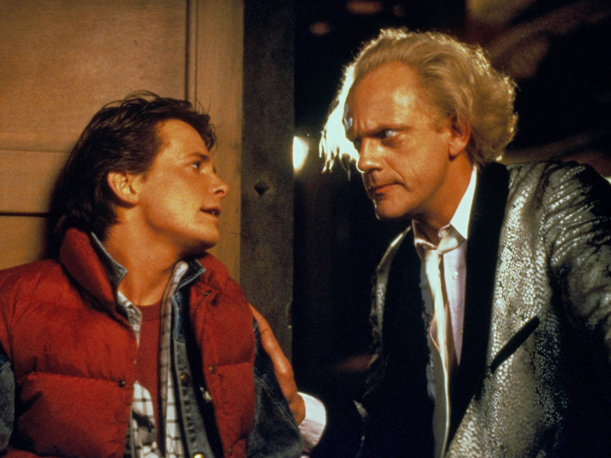 Michael J Fox and Christopher Lloyd in the first Back to the Future film in 1985
