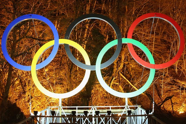 The Olympic Rings are illuminated in the Rosa Khutor Mountain Cluster village ahead of the Sochi 2014 Winter Olympics on January 31, 2014 in Rosa Khutor, Sochi, Russia. 