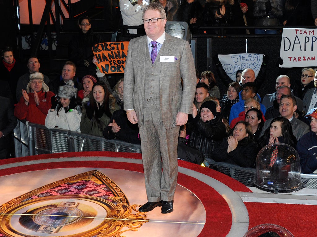 Jim Davidson enters the Celebrity Big Brother House at Elstree Studios on January 3, 2014 in Borehamwood, England.