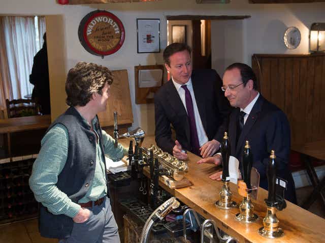 David Cameron and François Hollande at The Swan in Swinbrook, Oxfordshire on Friday