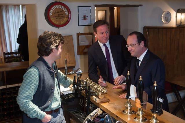 David Cameron and François Hollande at The Swan in Swinbrook, Oxfordshire on Friday