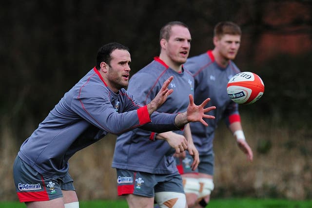 Jamie Roberts trains with Wales at the Vale Hotel near Cardiff this week for the Six Nations opener against Italy Saturday 