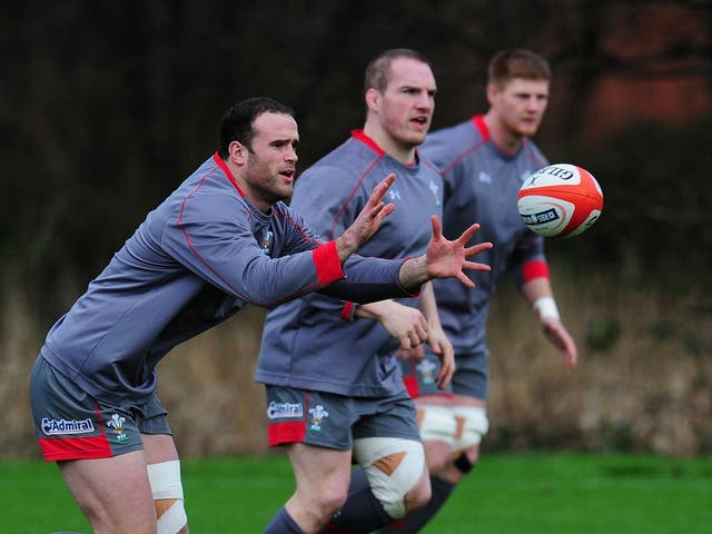 Jamie Roberts trains with Wales at the Vale Hotel near Cardiff this week for the Six Nations opener against Italy Saturday 